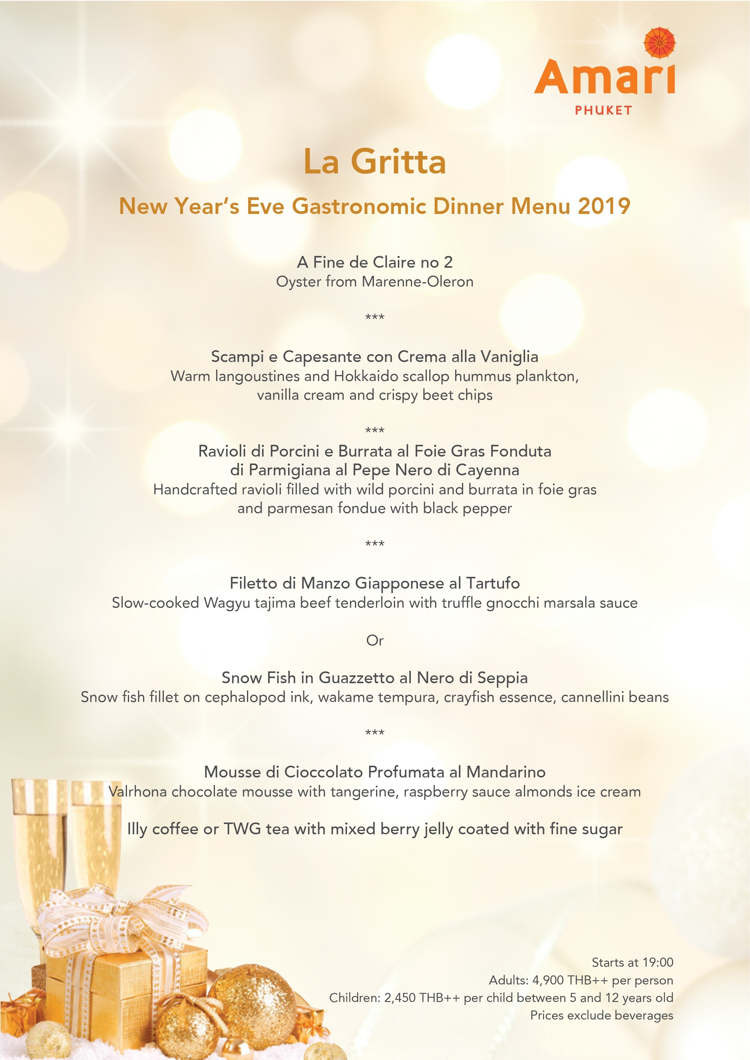 NEW YEAR’S EVE GASTRONOMIC DINNER – La Gritta – Italian Restaurant
